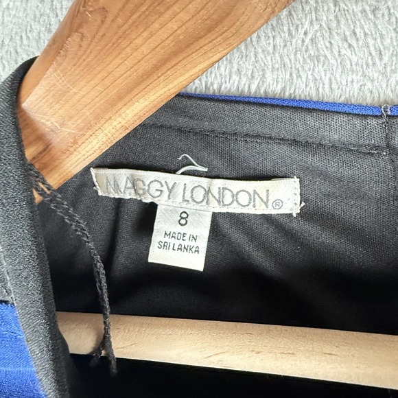 Maggy London Dress Size 8 Blue & Black Colorblock S/S Circle Skirt Stretch - Picture 7 of 8